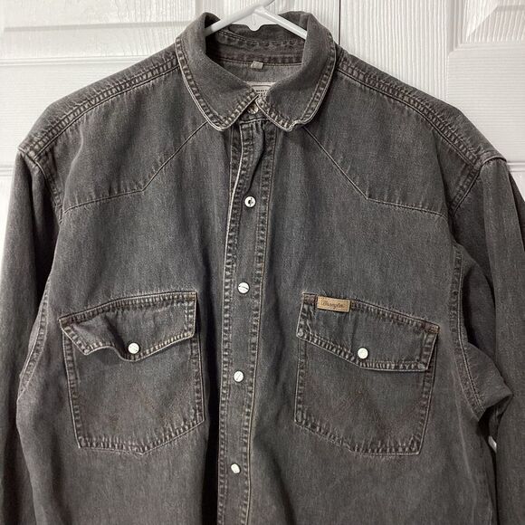 Authentic Wrangler Pearl Snap Shirt Long Sleeve Gray S - Picture 1 of 11